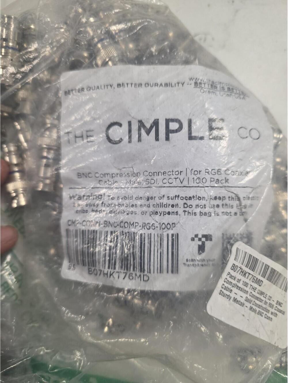 THE CIMPLE CO - BNC Compression Connector for RG6 Coaxial Cable - Male RG6 BNC